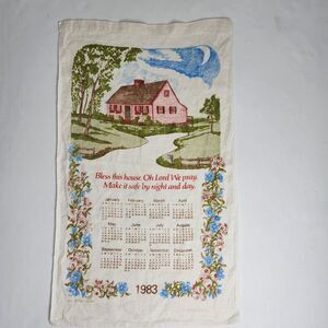 1983 Vintage Linen Calendar Towel Birthday Year Wall Hanging Bless House Granny